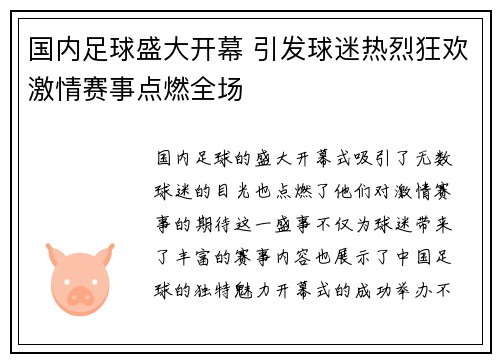 国内足球盛大开幕 引发球迷热烈狂欢激情赛事点燃全场